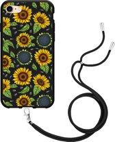 iPhone SE 2022 Hoesje met Koord Zwart Sunflowers - Designed by Cazy