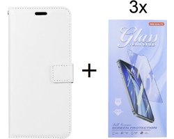 Bookcase Geschikt voor: Motorola Moto G10 / G20 / G30 Wit - portemonnee hoesje met 3 stuk Glas Screen protector - ZT Accessoires