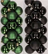 32x stuks kunststof kerstballen mix van donkergroen en zwart 4 cm - Kerstversiering