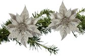 Kerstboom bloemen op clip - 2x stuks - champagne - kunststof - 18 cm