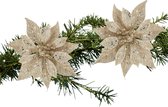 Fleurs de sapin de Noël sur clip - 2x pièces - champagne - synthétiques - 10 cm