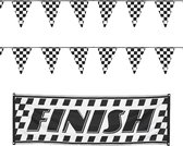 Finish/racing feest thema versiering pakket 3-delig geblokte zwart/wit vlaggetjes