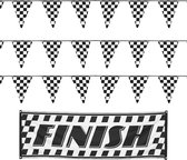 Finish/racing feest thema versiering pakket 4-delig geblokte zwart/wit vlaggetjes