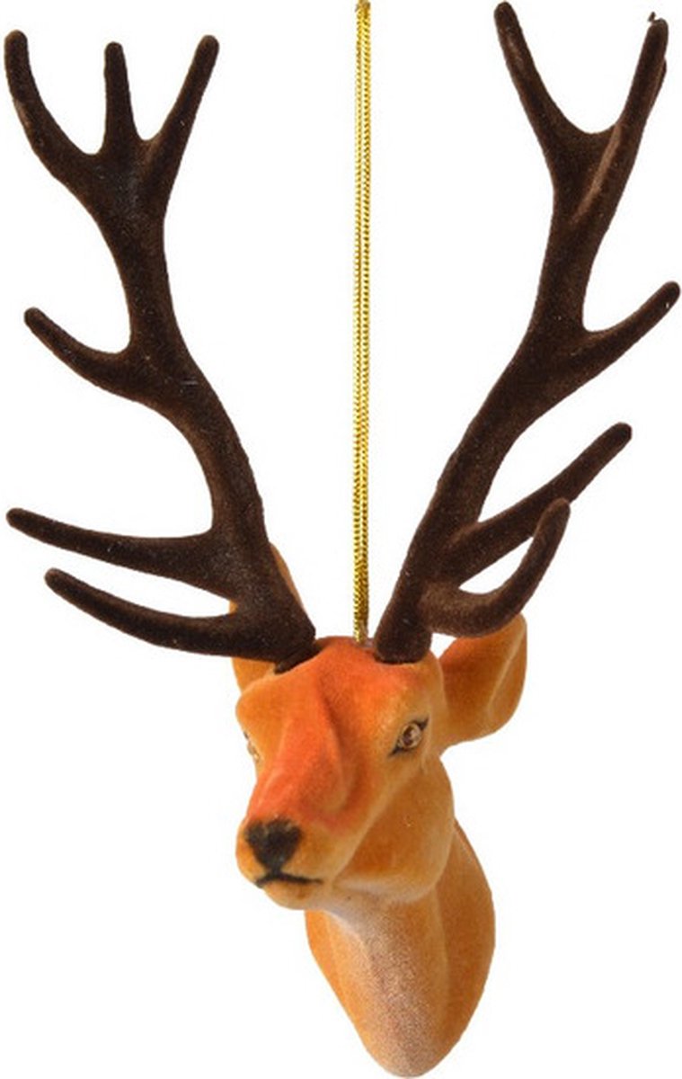Decoris Kersthanger - rendier/hert - 13 cm - kunststof - ornament - kerstversiering - kerstboomversiering - kerstversiering Bruin