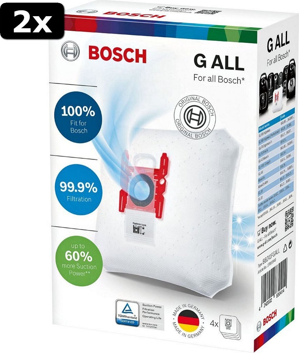 2x Bosch BBZ41F G ALL Powerpro Stofzak 4 Stuks