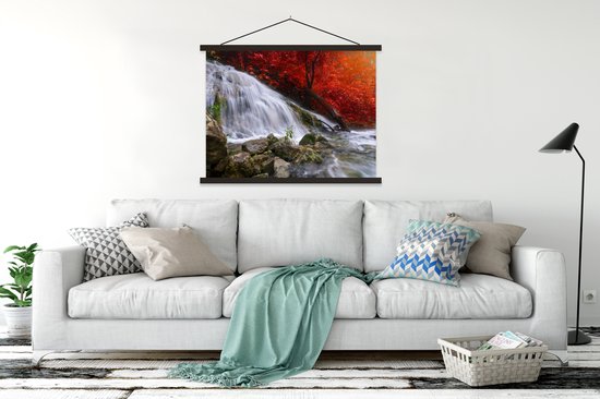 Porte-affiche avec affiche - Affiche scolaire - Cascade - Rochers - Water - Automne - 120x90 cm - Lattes noires