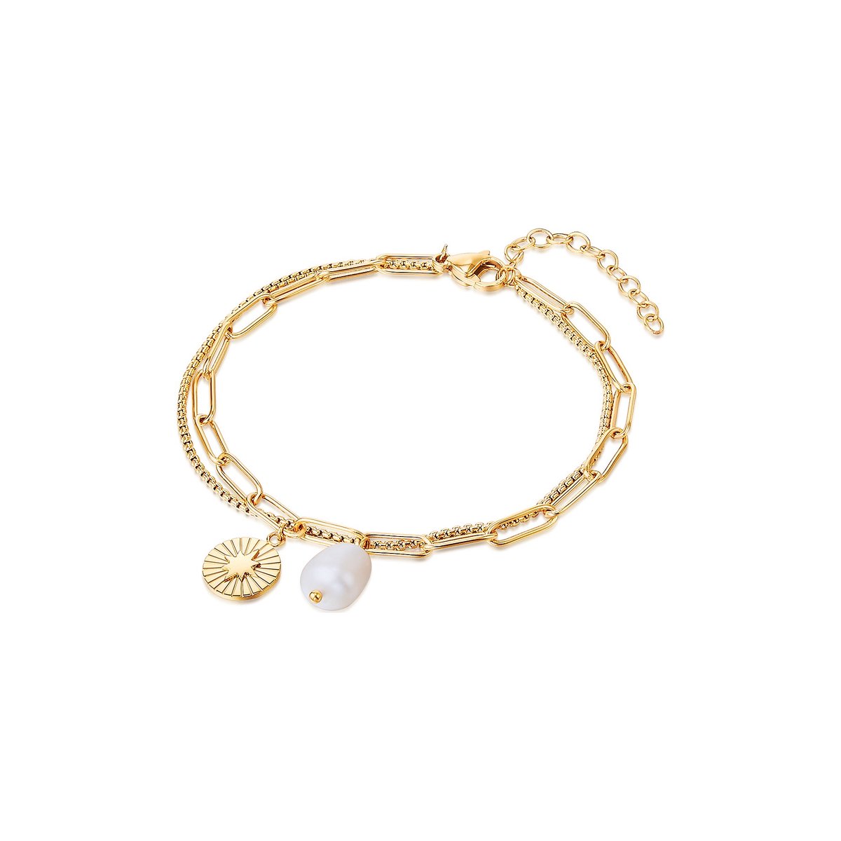 Valero Pearls Damesarmband Roestvrij staal zoet water Parel One Size Goud 32018612