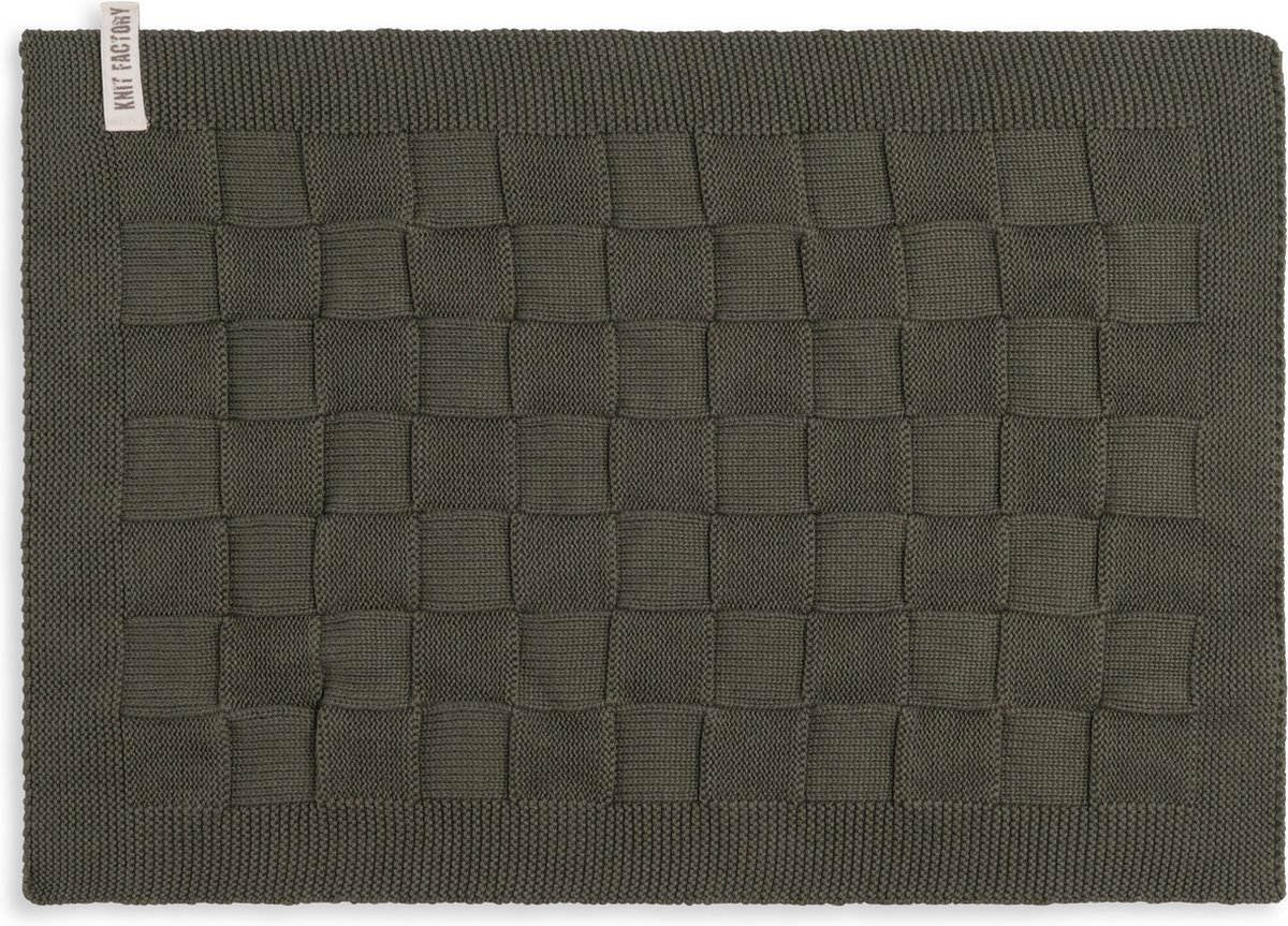 Knit Factory Gebreide Placemat - Onderlegger Uni - Eetmat - Khaki - 50x30 cm