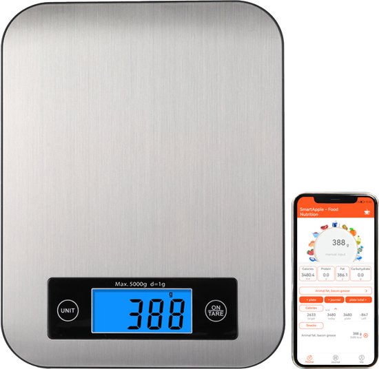 Smart Nutrition Scale - Keukenweegschaal - Digitaal & Bluetooth - Met App - Maximum Capaciteit 5 KG