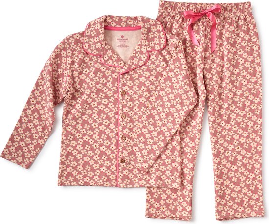 Little Label Pyjama Meisjes Maat 134-140/10Y - roze, wit - Madeliefjes - Pyjama Kind - Zachte BIO Katoen