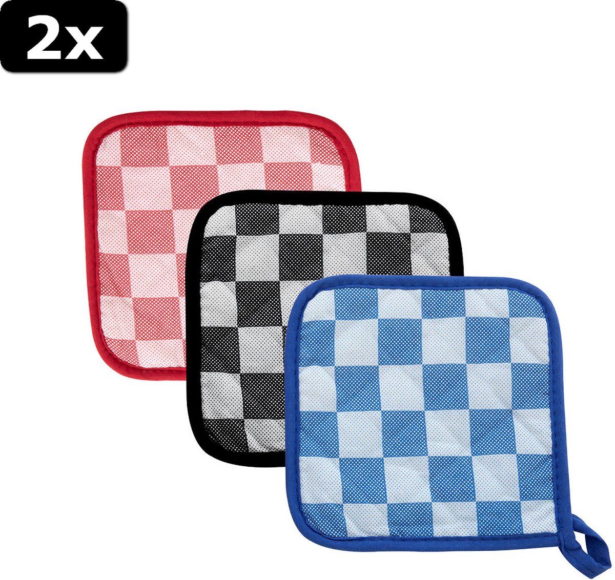2x Pannenlap 17x17cm katoen ruit rd/bl/zw