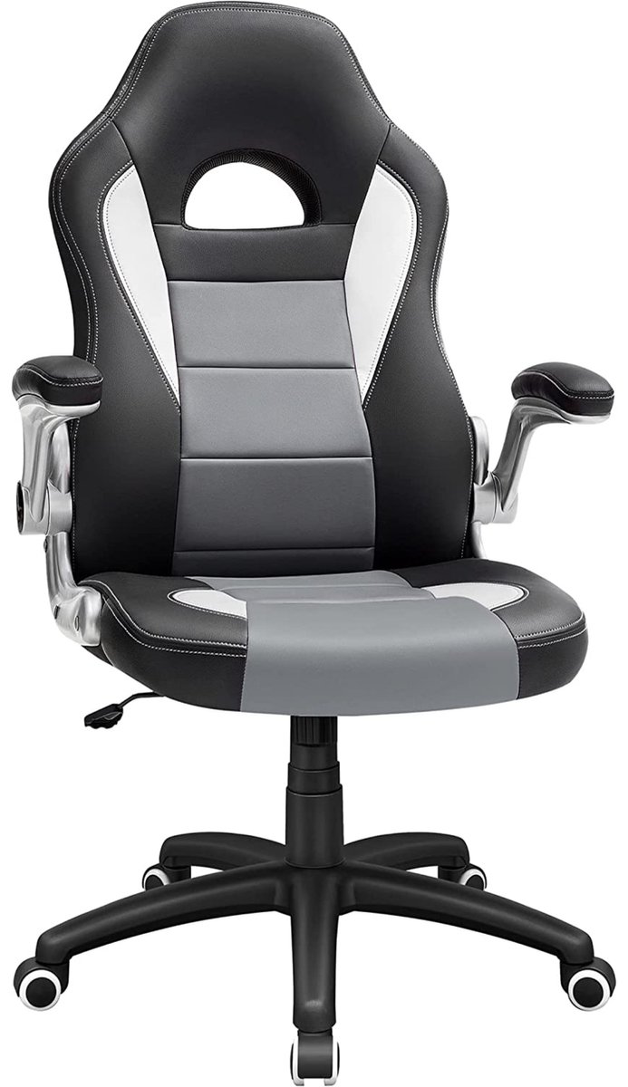 Furnibella - OBG28G Racing stoel,Groot, Zwart/Grijs/Wit