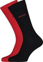 HUGO logo sokken (2-pack) - herensokken katoen - zwart en rood - Maat: 39-42