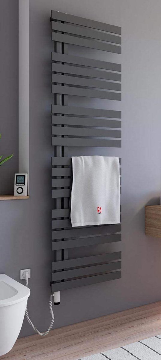 Schulte BREDA - elektrische designradiator - 60 x 169 cm - antraciet - handdoekdroger - verwarmingselement links - type 5 - digitale afstandsbediening - 800 Watt ruimteverwarmer - H02416960-E5L 57