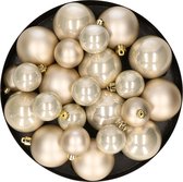 Kerstversiering kunststof kerstballen parel/champagne 6-8-10 cm pakket van 44x stuks - Kerstboomversiering