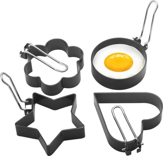 BOTC Ei vormpje RVS - Fried Egg Mold + Een Gratis Bakborstel - Gebakken Ei Pancake - 4 stuks set - BOTC