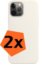Hoesje Geschikt voor iPhone 14 Pro Hoesje Siliconen Cover Case - Hoes Geschikt voor iPhone 14 Pro Hoes Back Case - 2-PACK - Wit