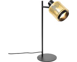 QAZQA kayden - Industriele Tafellamp - 1 lichts - H 50 cm - Zwart Goud - Industrieel - Woonkamer | Slaapkamer | Keuken