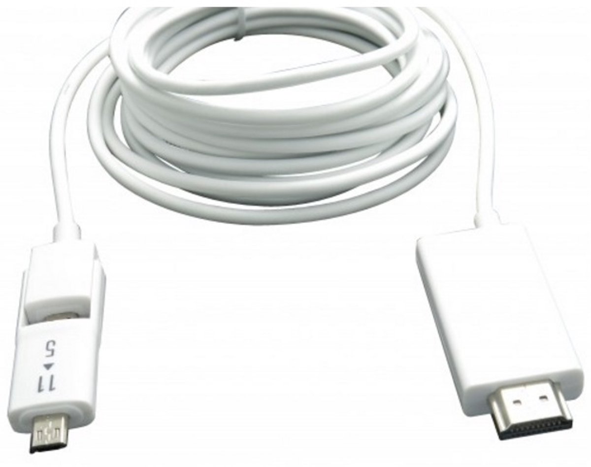USB Micro naar HDMI MHL kabel - 5-pins + 11-pins (Samsung) / wit - 2,5 meter