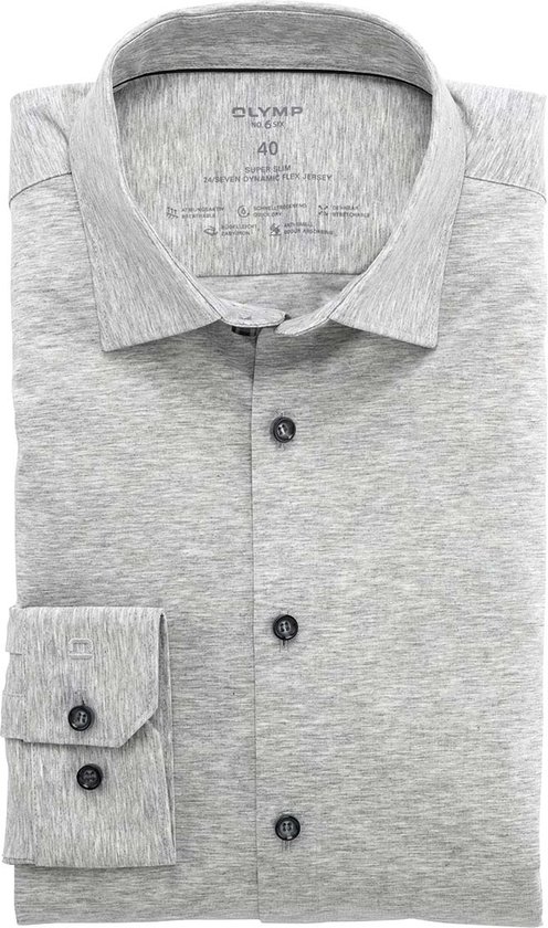 OLYMP No. Six 24/Seven super slim fit overhemd - tricot - grijs - Strijkvriendelijk - Boordmaat: