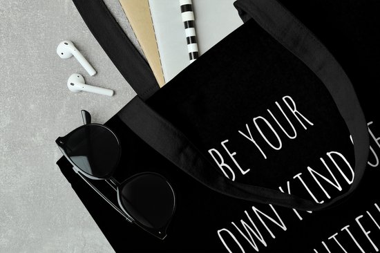 Sac bandoulière - Sac de plage - Shopper Citation anglaise Be your own kind of beautiful avec un coeur sur fond noir - 45x45 cm - Sac en coton