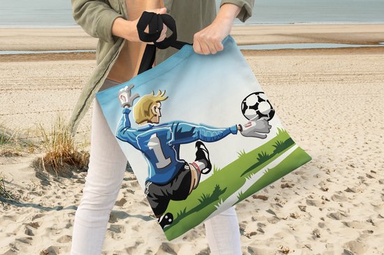 Sac bandoulière - Sac de plage - Shopper Une illustration d'un gardien arrêtant le foot - 40x40 cm - Sac en coton