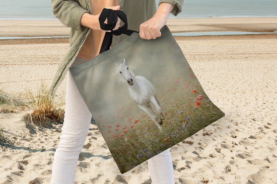 Sac bandoulière - Sac de plage - Shopper Cheval - Tissu - Fleurs - 45x45 cm - Sac coton