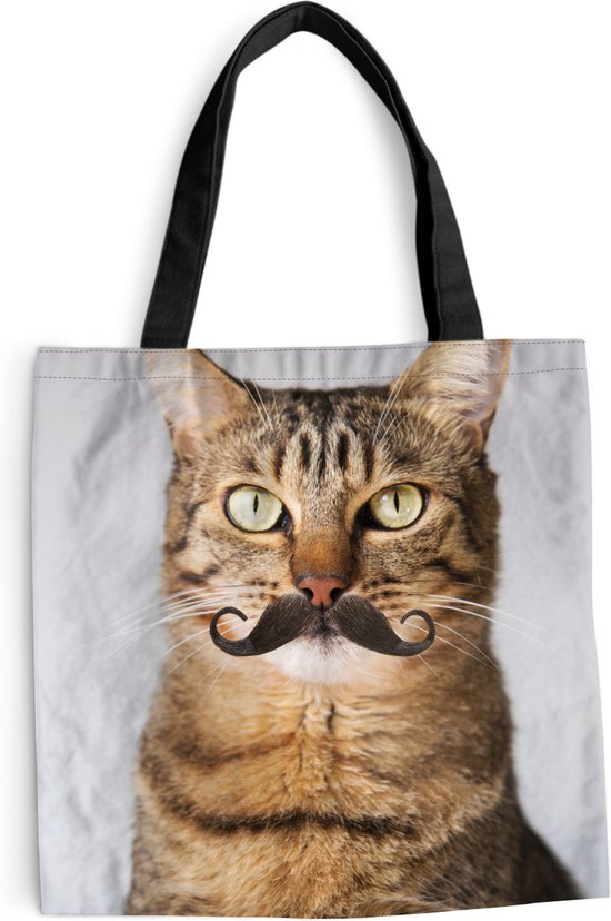 Sac Bandoulière - Sac Plage - Shopper Chat - Moustache - Hipster - 40x40 cm - Sac Coton