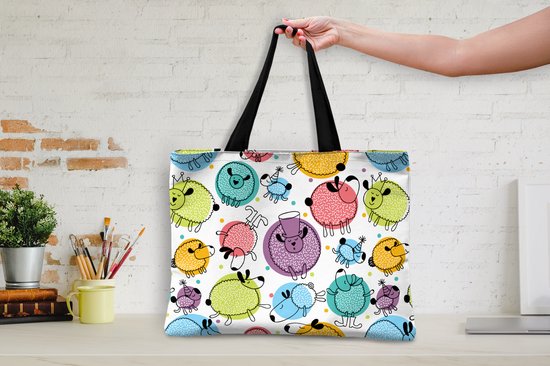 Sac Bandoulière - Sac De Plage - Shopper Mouton - Pois - Motifs - 50x40 cm - Sac Coton