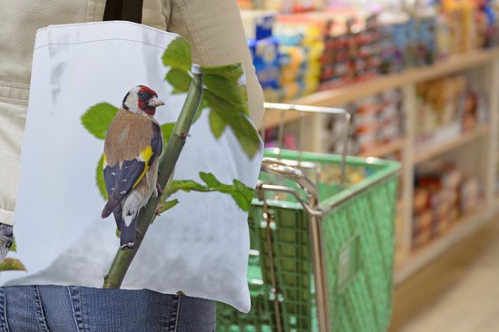 MuchoWow® Sac bandoulière - Sac de plage - Big Shopper - Sac shopping - Un chardonneret parmi les feuilles vertes - 40x40 cm - Sac en coton