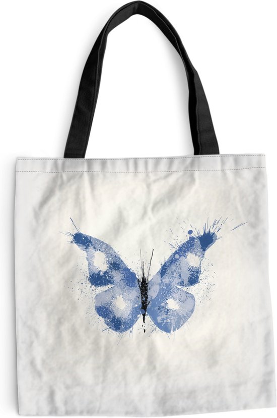 MuchoWow® Schoudertas - Strandtas - Big Shopper - Boodschappentas - Een illustratie van een blauwe vlinder - 40x40 cm - Katoenen tas