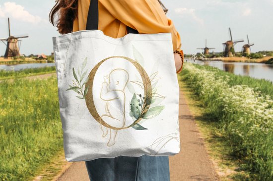 MuchoWow® Schoudertas - Strandtas - Big Shopper - Boodschappentas - Letters - O - Waterverf - Bladeren - 40x40 cm - Katoenen tas