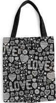 Sac bandoulière - Sac de plage - Shopper Love - Motif - Zwart - Wit - 40x50 cm - Sac en coton