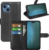 iPhone 14 Plus Hoesje - MobyDefend Kunstleren Wallet Book Case (Sluiting Voorkant) - Zwart - GSM Hoesje - Telefoonhoesje Geschikt Voor iPhone 14 Plus