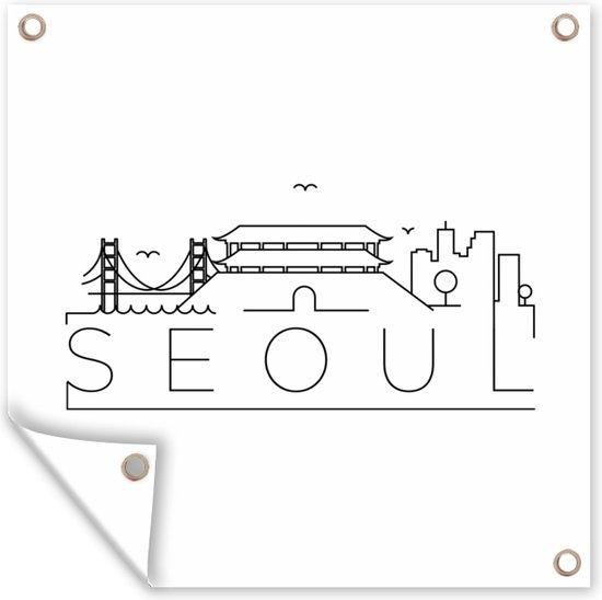 Skyline Seoul noir sur blanc 50x50 cm