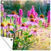Tuinposters Siergras met roze bloemen - 50x50 cm - Tuindoek - Buitenposter