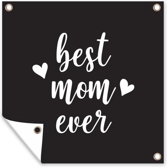Citation de la fête des mères `` meilleure maman de tous les temps '' sur fond noir affiche de jardin 50x50 cm