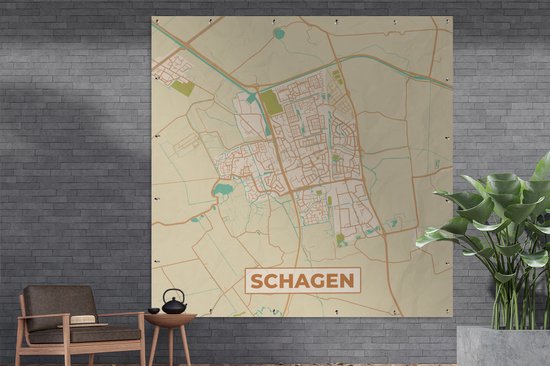 Affiche de Jardin Schagen - Carte - Plan d'étage - Plan de ville - 200x200 cm - Toile de jardin - Affiche d'extérieur