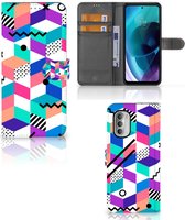 Wallet Book Case Motorola Moto G51 5G GSM Hoesje Gepersonaliseerd Cadeau Blocks Colorful