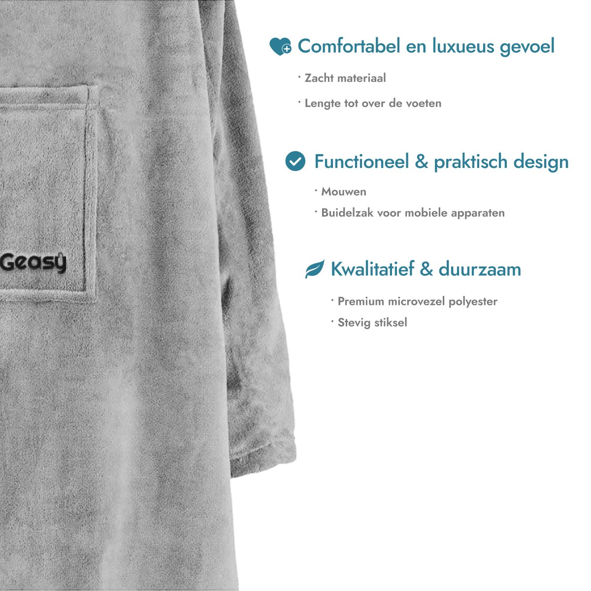Geasy Fleece Deken met MOUWEN - Handige buidelzak - 135 X 180 - Licht Grijs - Plaid met mouwen - Fleece deken - Fleece Plaid - Hoodie deken - Plaid - Hoodie blanket - Fleecedeken — cadeau in Wonen & Interieur - foto 4