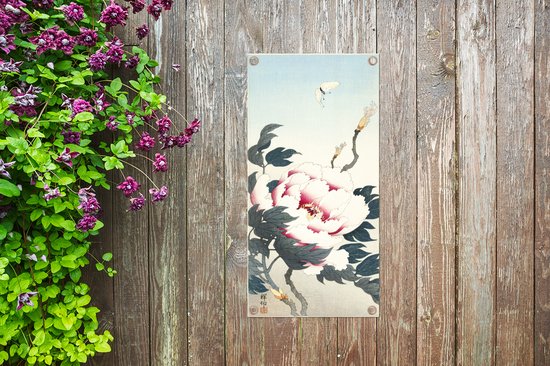 Affiche de jardin Pivoine avec papillon - peinture de Ohara Koson - 30x60 cm - Toile jardin