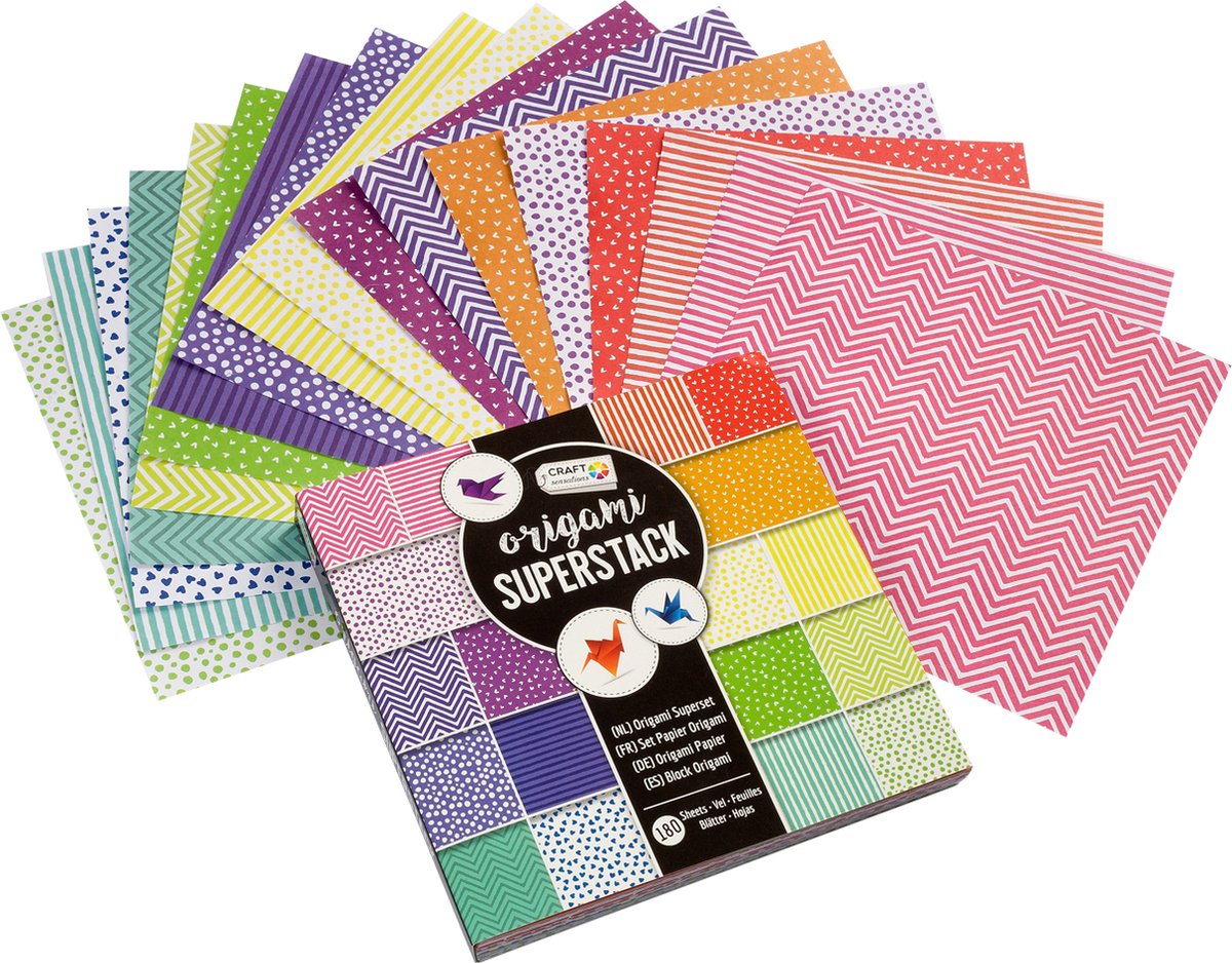 XXL Pack Origami Papier | 180 vellen | Inclusief vouwvoorbeelden | Hobby en creatief voor kinderen en volwassenen | Craft Sensations - Craft Sensations