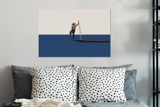 Toile - Abstrait - Bateau - Mer - Texte - Chapeau - Abstrait - 90x60 cm - Canvasdoek - Peinture sur toile