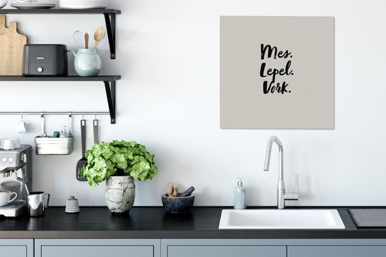 Couteau à peinture sur toile. cuillère. fourchette. - Citation - Taupe - 50x50 cm - Décoration murale