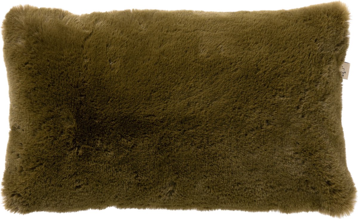 Dutch Decor ZAYA - kussenhoes 30x50 cm - bontlook - Military Olive - groen - met rits - zonder binnenkussen Olijfgroen
