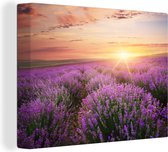 Canvas Schilderij Lavendel - Zon - Bloemen - 80x60 cm - Wanddecoratie