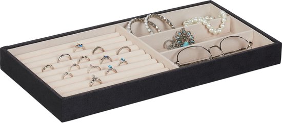 Boîte à bijoux Relaxdays - boîte à bijoux - aspect cuir - velours - boîte à bijoux - design ouvert - noir