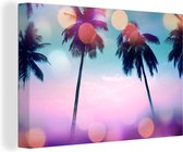 Canvas Schilderij Zomer - Palmen - Lucht - Roze - 120x80 cm - Wanddecoratie