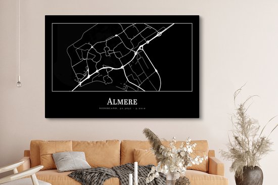 Tableau sur toile Carte de la ville - Almere - Carte - Plan - 180x120 cm - Décoration murale XXL