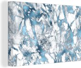 Canvas Schilderij Marmer - Luxe - Zilver - Blauw - 60x40 cm - Wanddecoratie
